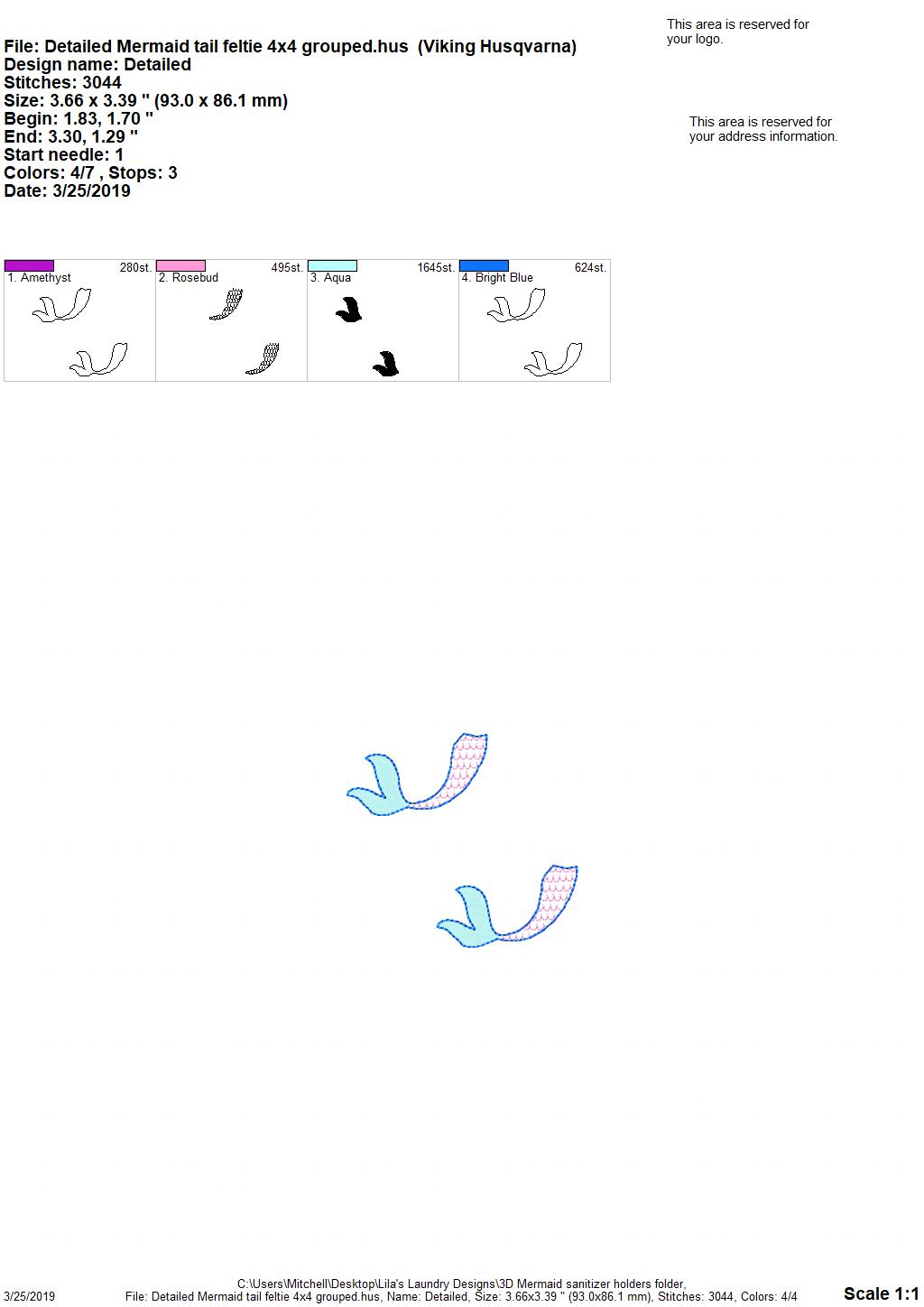 3D Mermaid Sanitizer Holders 4x4 and 5x7 included- Embroidery Design - DIGITAL Embroidery DESIGN