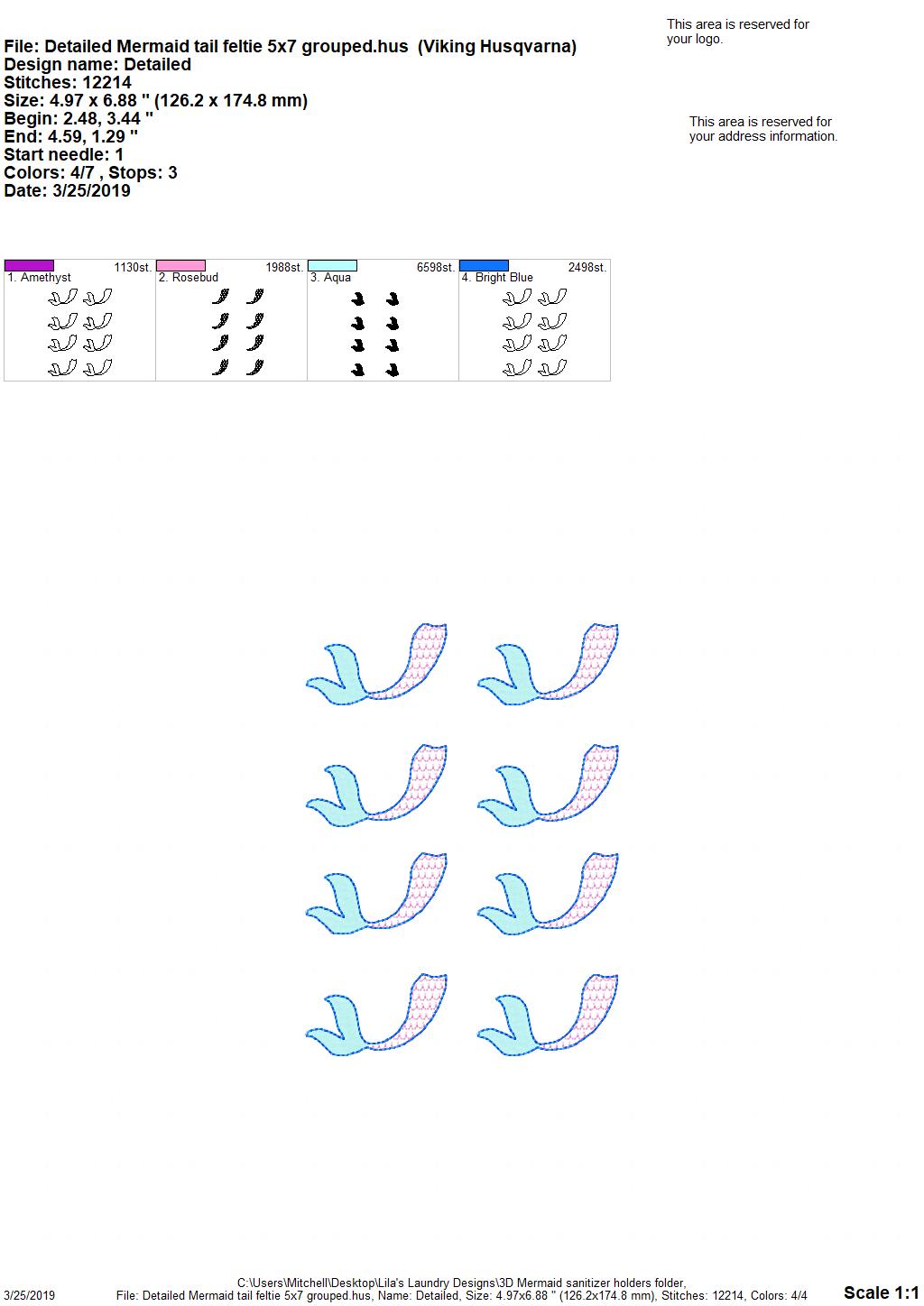 3D Mermaid Sanitizer Holders 4x4 and 5x7 included- Embroidery Design - DIGITAL Embroidery DESIGN