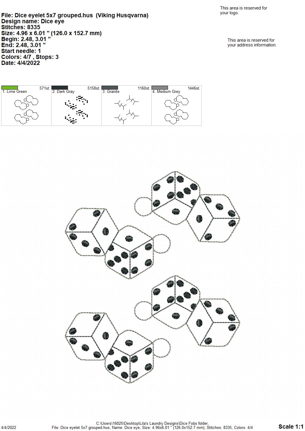 Dice Fobs - DIGITAL Embroidery DESIGN