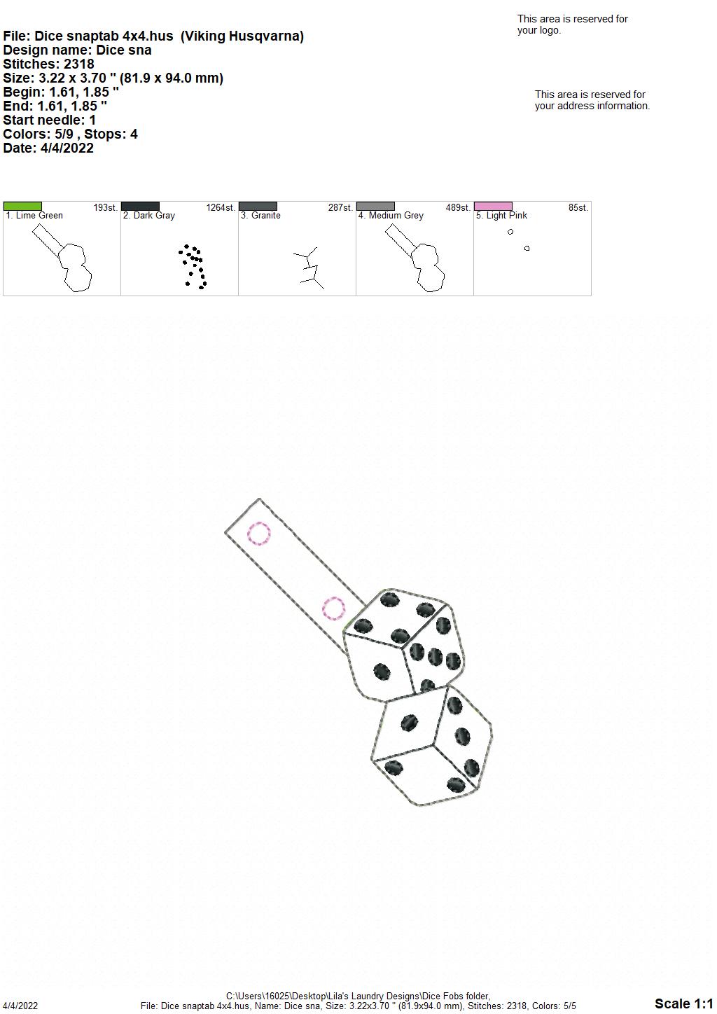 Dice Fobs - DIGITAL Embroidery DESIGN