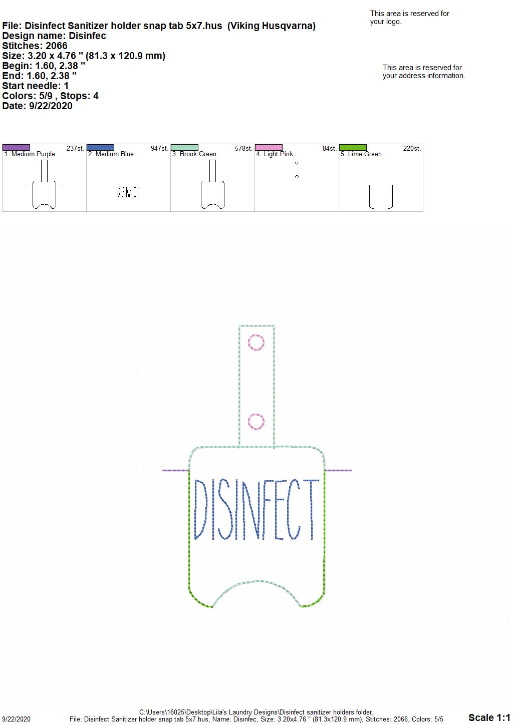 Disinfect Sanitizer Holders - DIGITAL Embroidery DESIGN