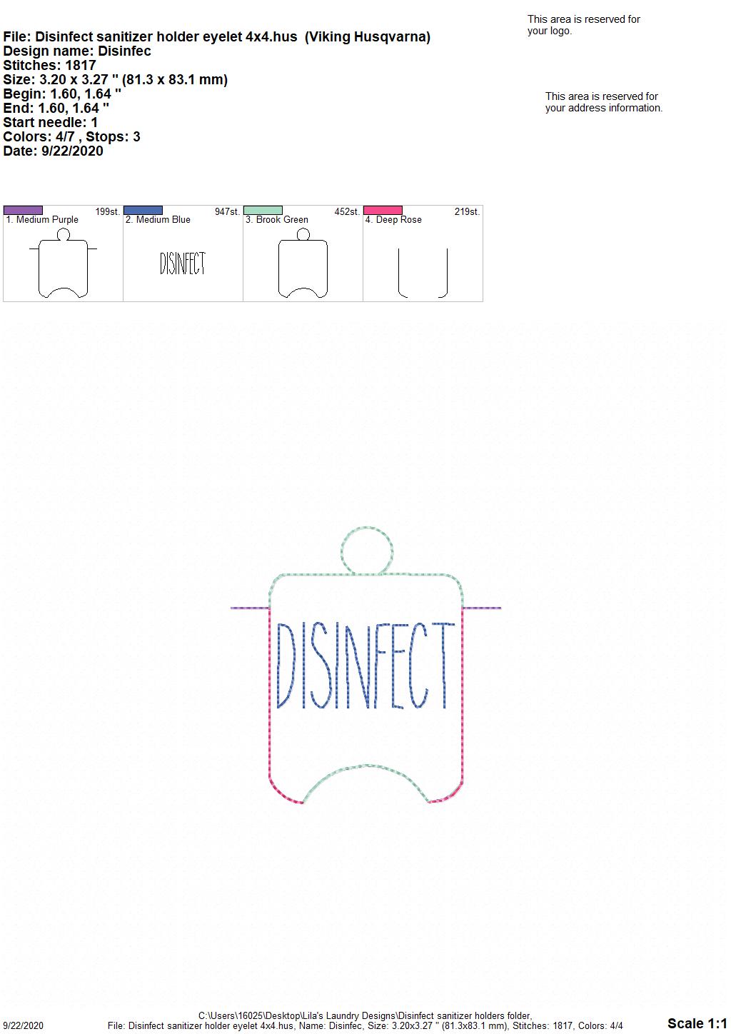 Disinfect Sanitizer Holders - DIGITAL Embroidery DESIGN