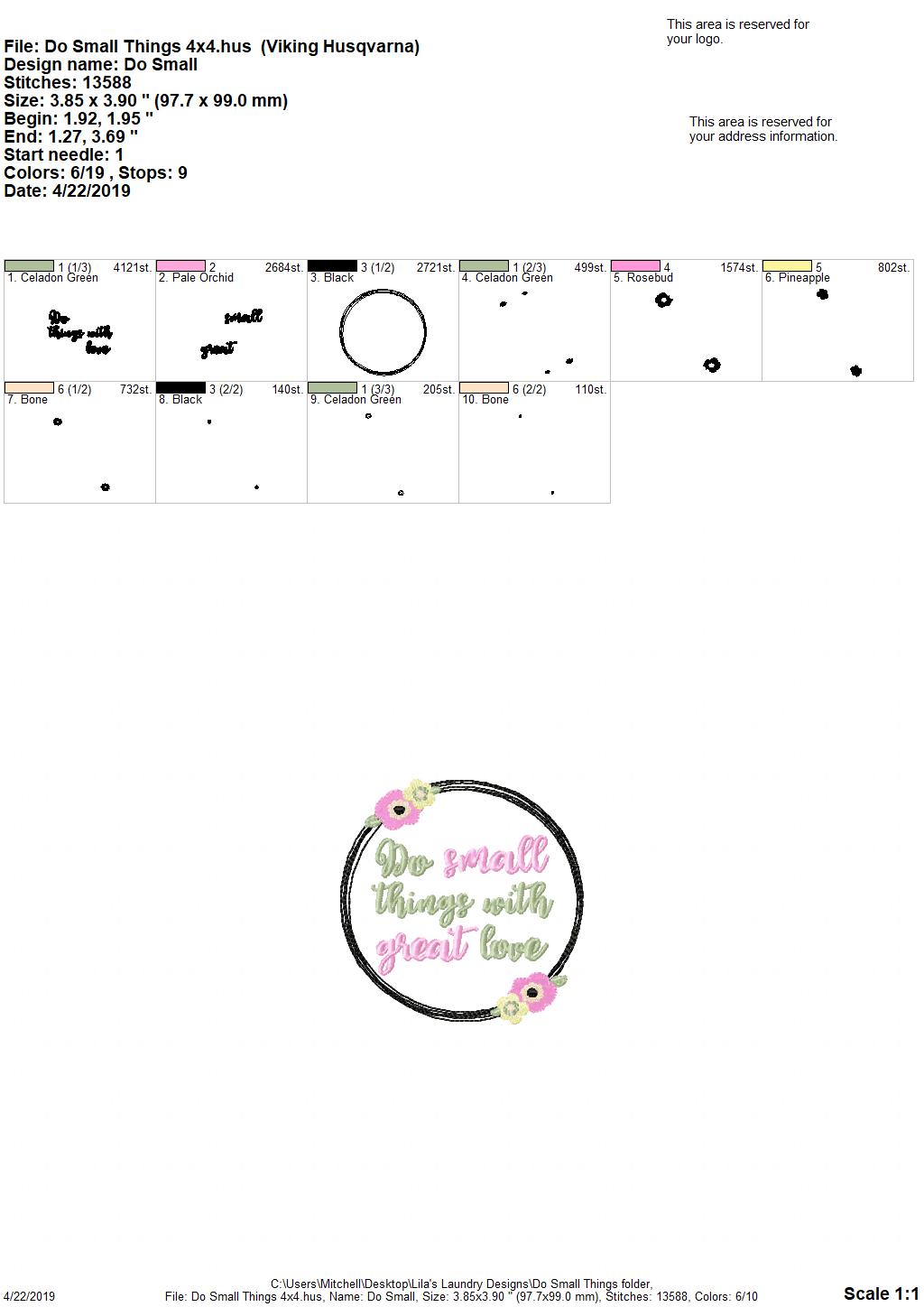 Do Small Things With Great Love 4x4 and 5x7 - Digital Embroidery Design