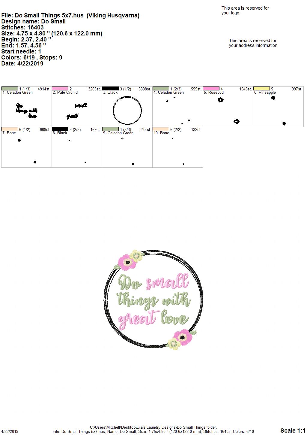 Do Small Things With Great Love 4x4 and 5x7 - Digital Embroidery Design