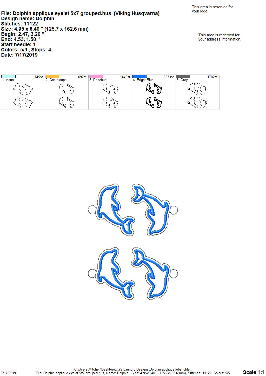 Dolphin Applique Fobs - DIGITAL Embroidery DESIGN