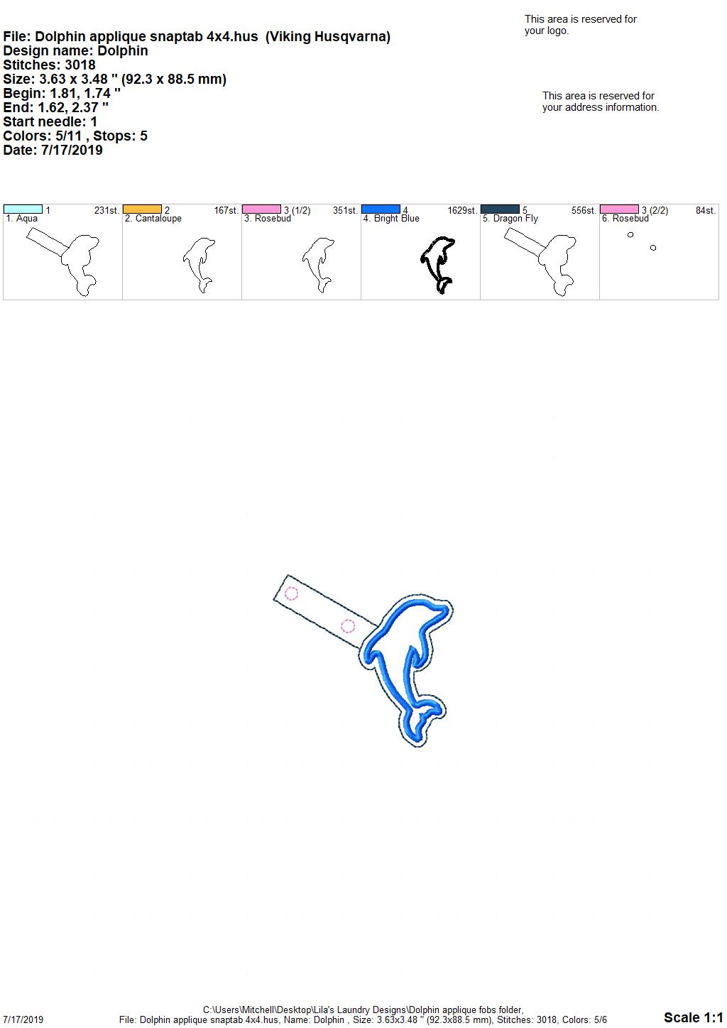 Dolphin Applique Fobs - DIGITAL Embroidery DESIGN