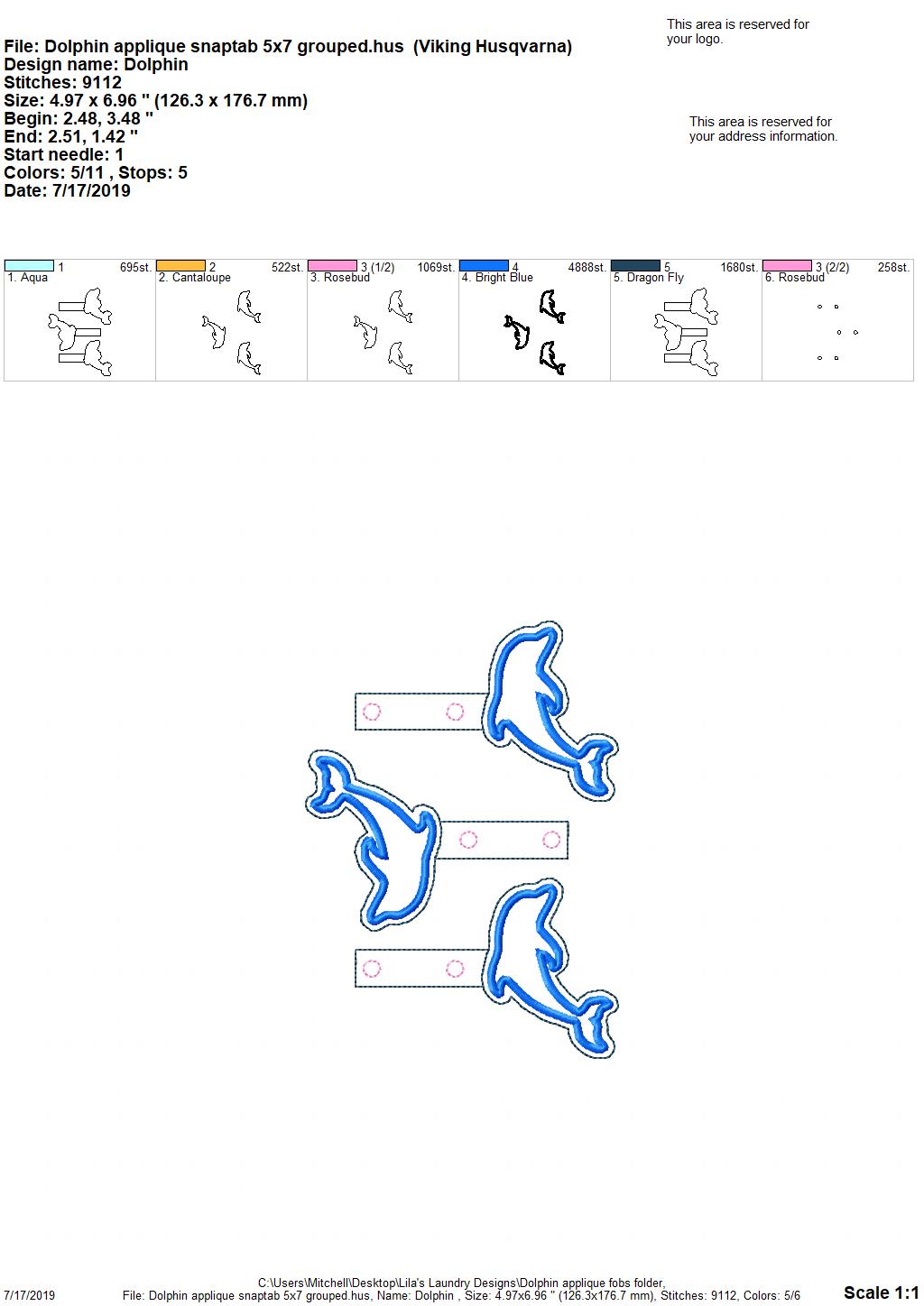 Dolphin Applique Fobs - DIGITAL Embroidery DESIGN