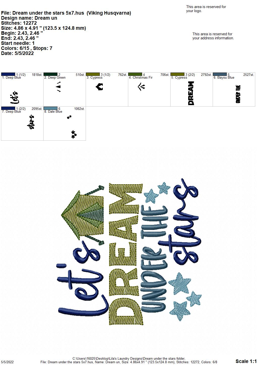Dream Under the Stars - 3 sizes- Digital Embroidery Design