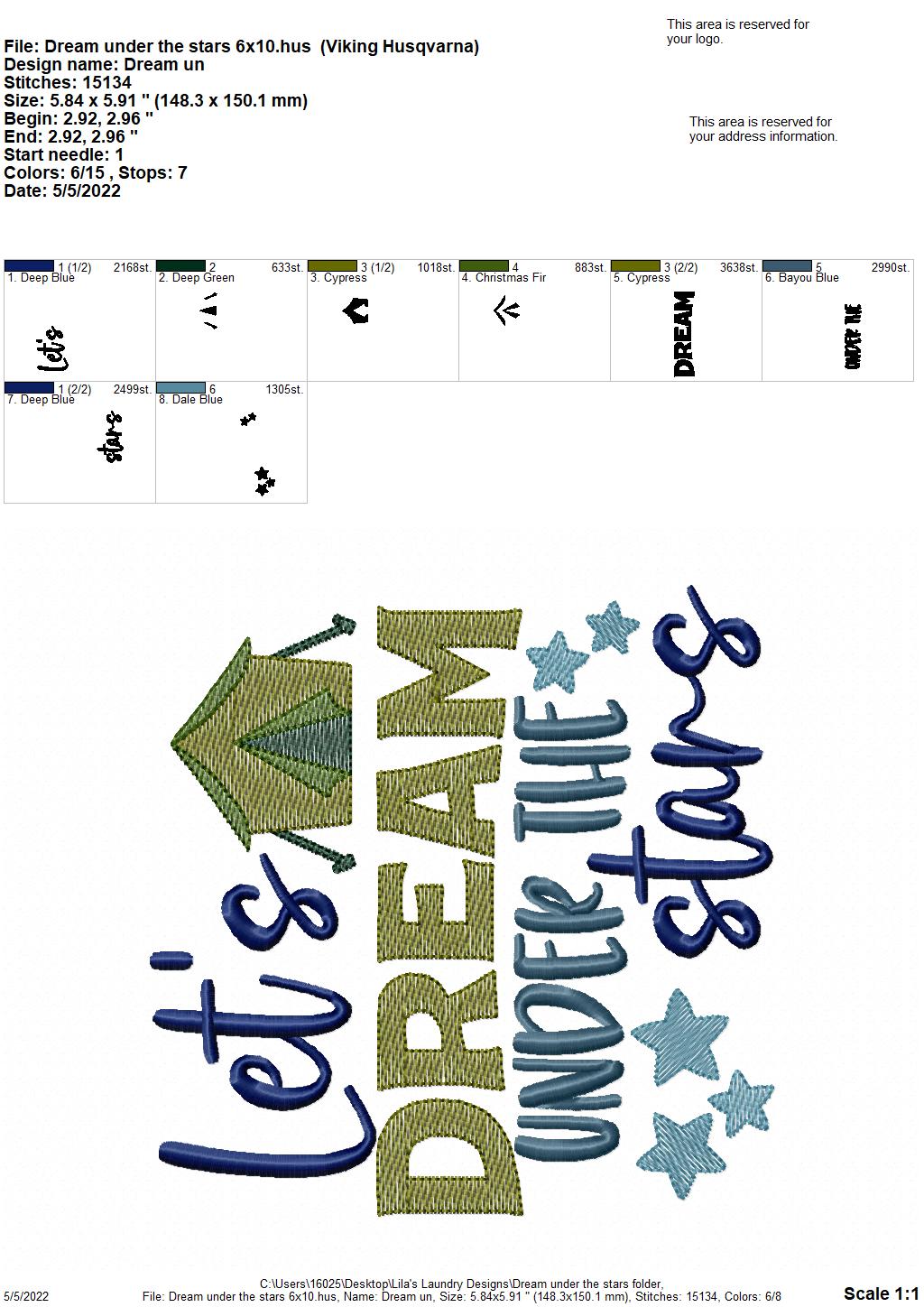 Dream Under the Stars - 3 sizes- Digital Embroidery Design