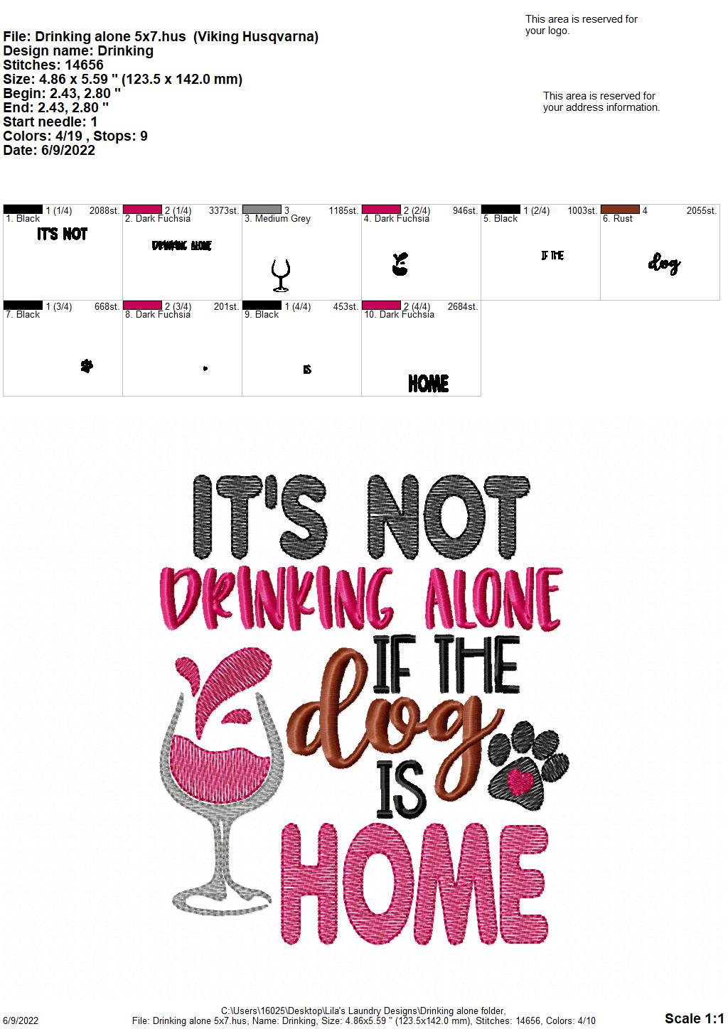 Drinking Alone - 3 sizes- Digital Embroidery Design