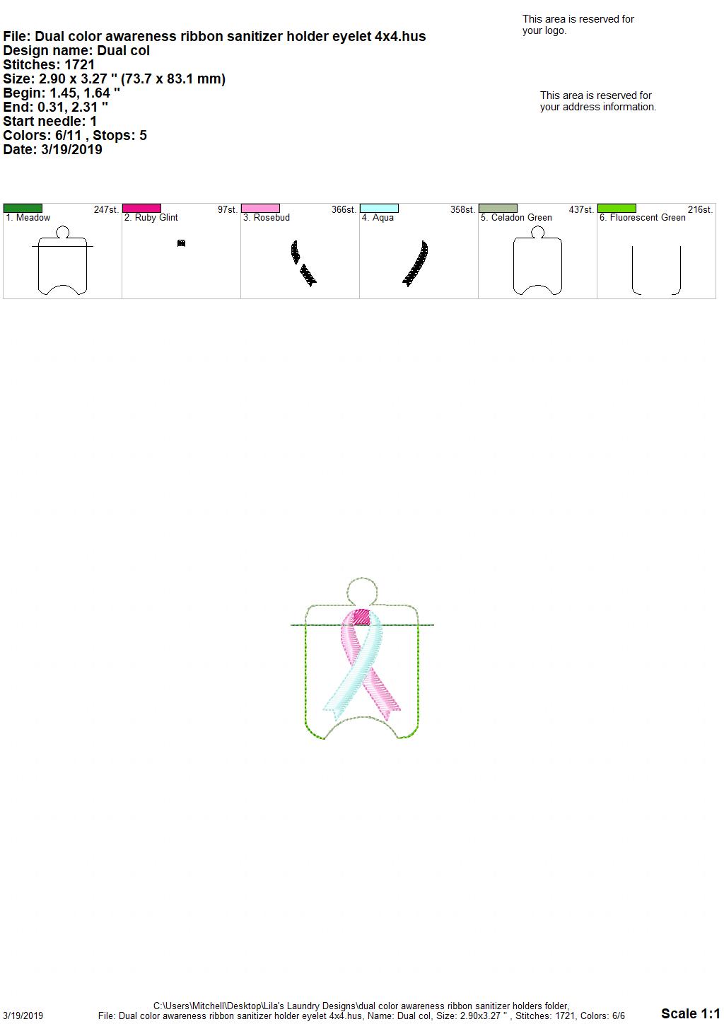 Dual Color Awareness Ribbon Sanitizer Holders - Embroidery Design - DIGITAL Embroidery DESIGN