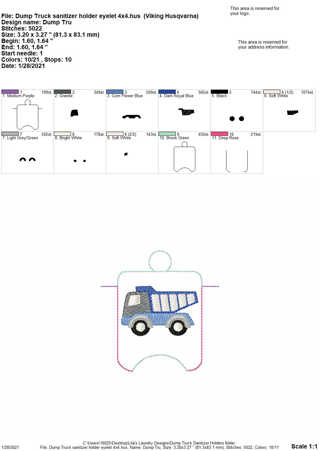 Dump Truck Sanitizer Holders - DIGITAL Embroidery DESIGN