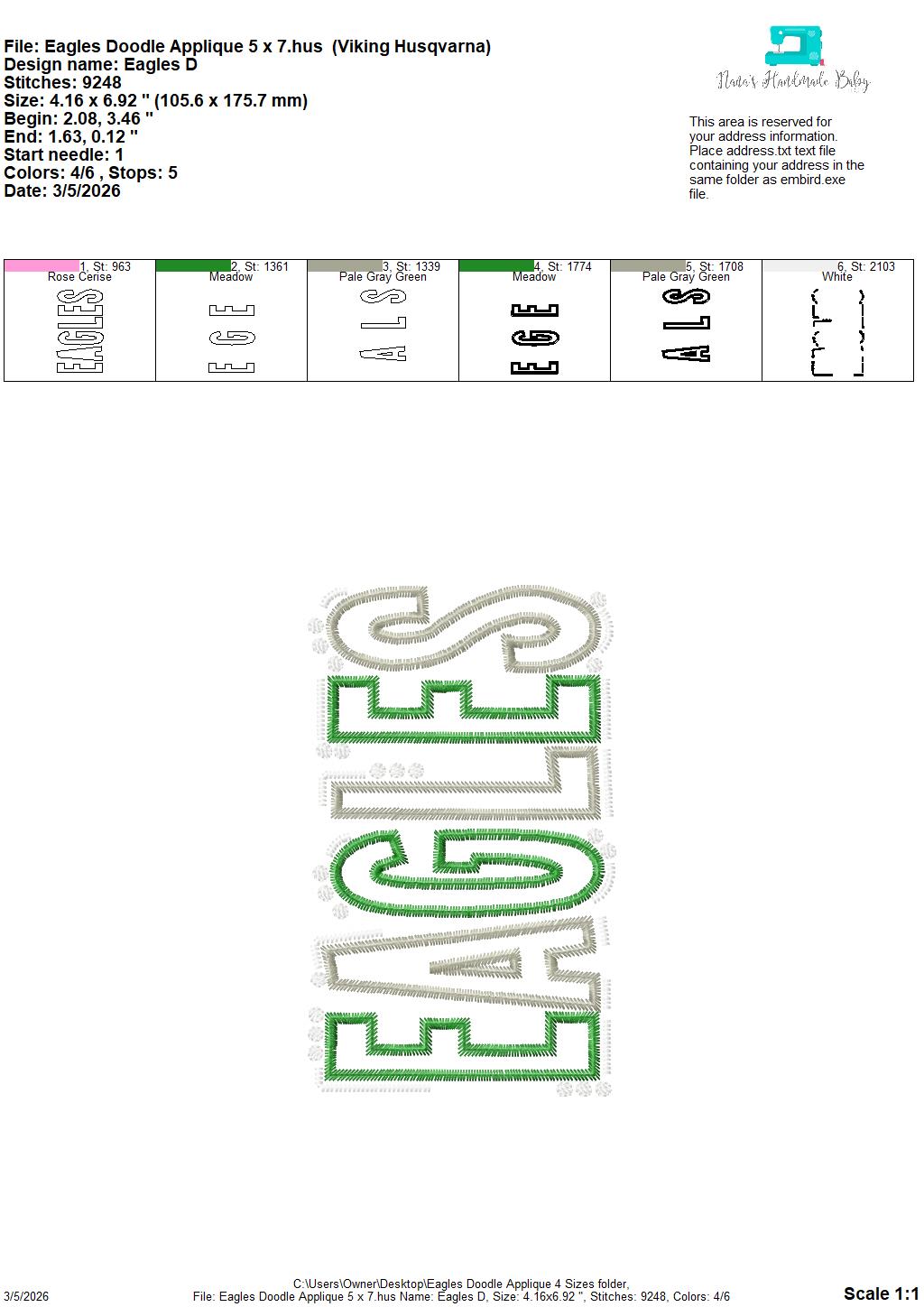 Eagles Doodle Font Applique – 4 x 4, 5 x 7, 6 x 10 and 8 x 12 – DIGITAL Embroidery Design