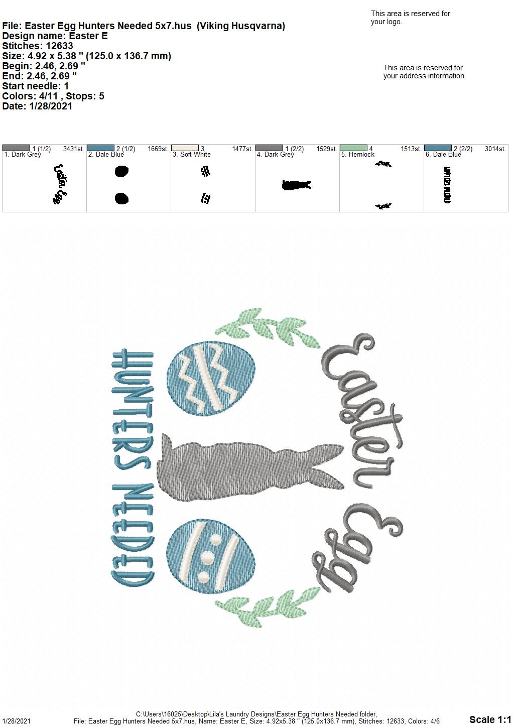 Easter Egg Hunters Needed - 3 sizes- Digital Embroidery Design