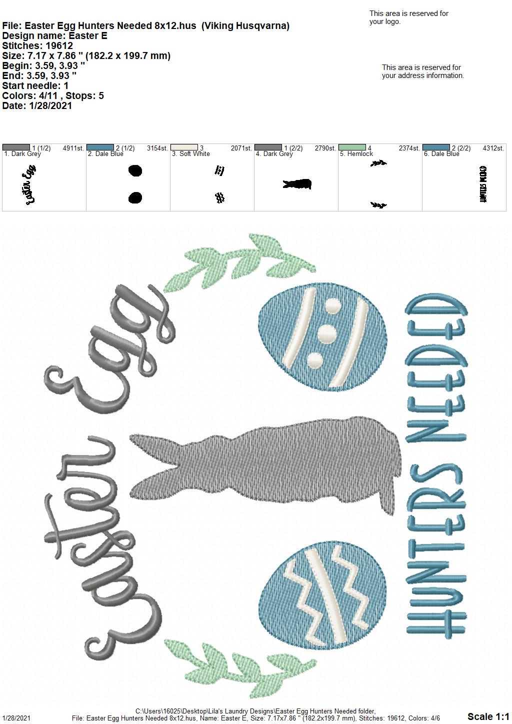 Easter Egg Hunters Needed - 3 sizes- Digital Embroidery Design
