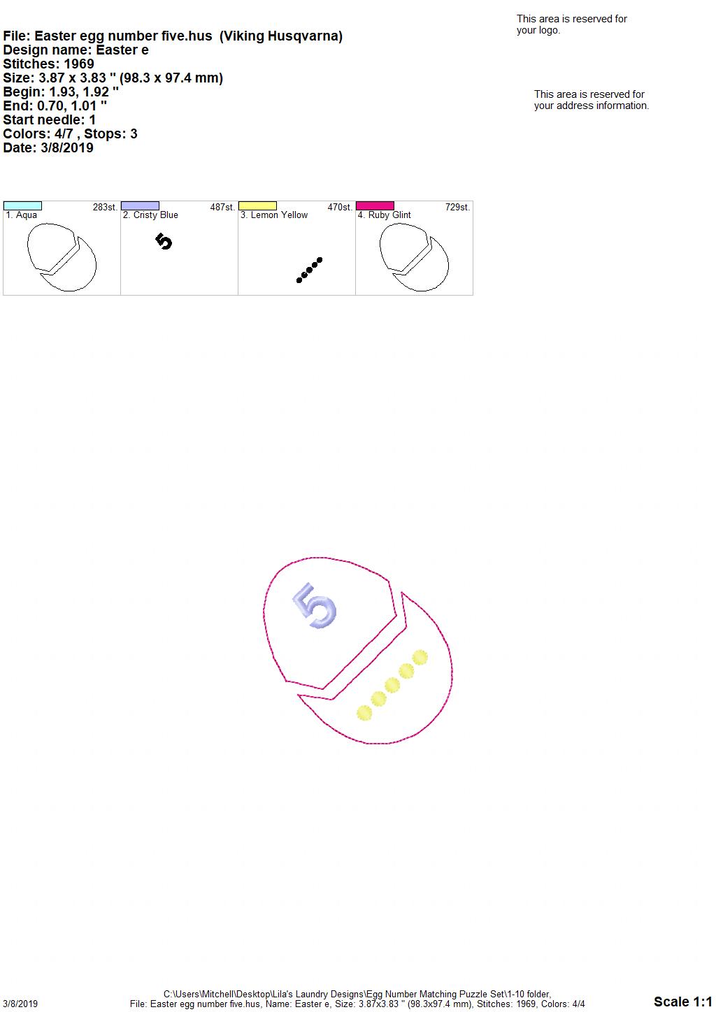 Egg Number Matching Puzzle Set - Digital Embroidery Design