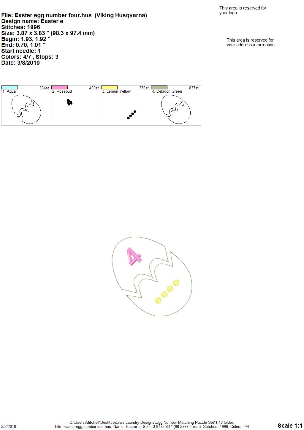 Egg Number Matching Puzzle Set - Digital Embroidery Design