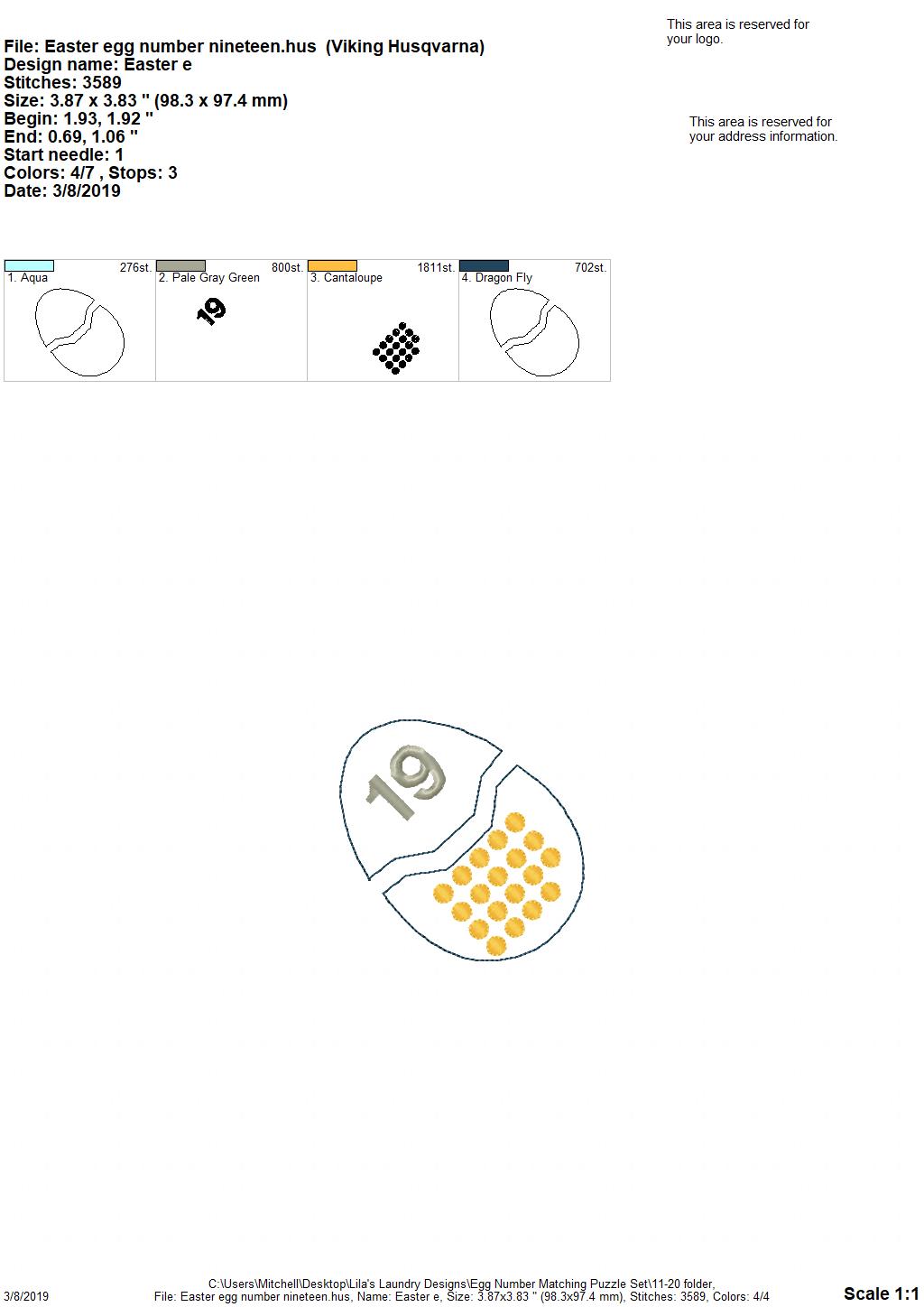 Egg Number Matching Puzzle Set - Digital Embroidery Design