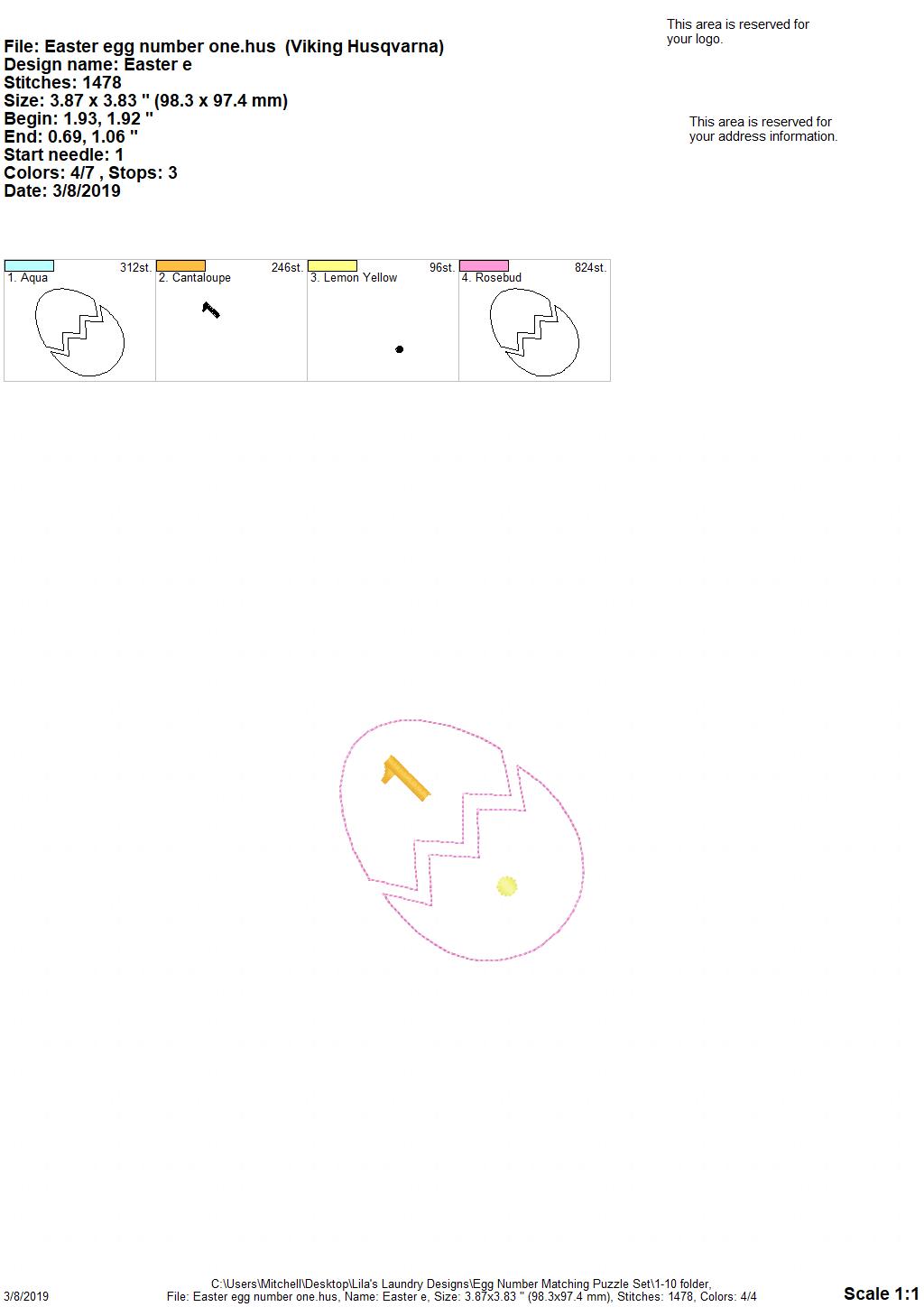 Egg Number Matching Puzzle Set - Digital Embroidery Design