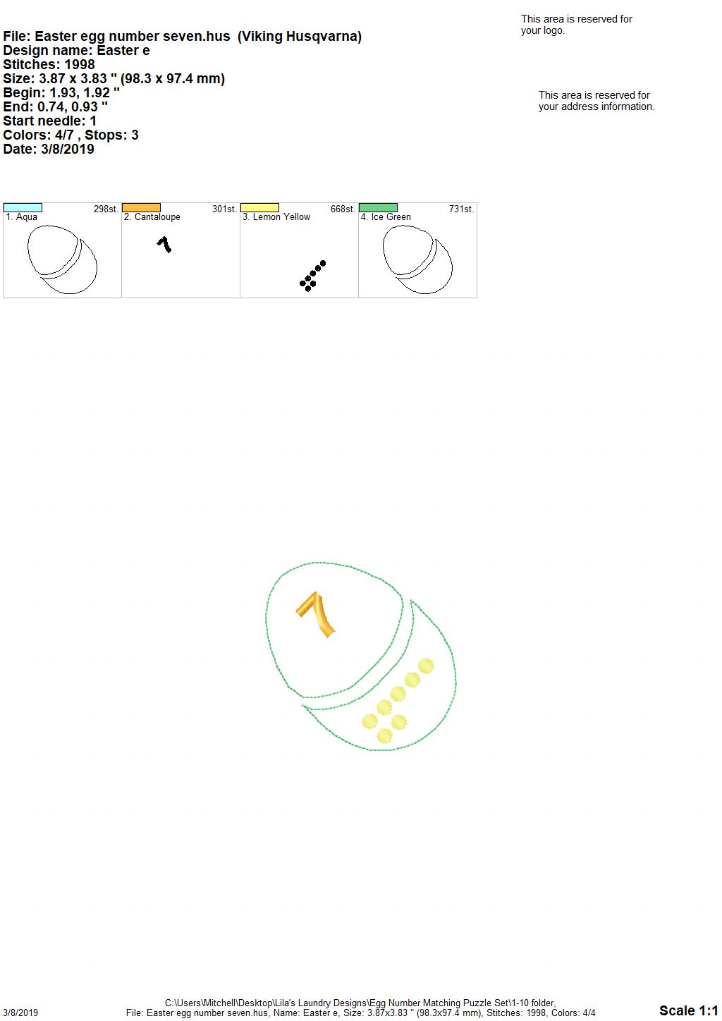 Egg Number Matching Puzzle Set - Digital Embroidery Design