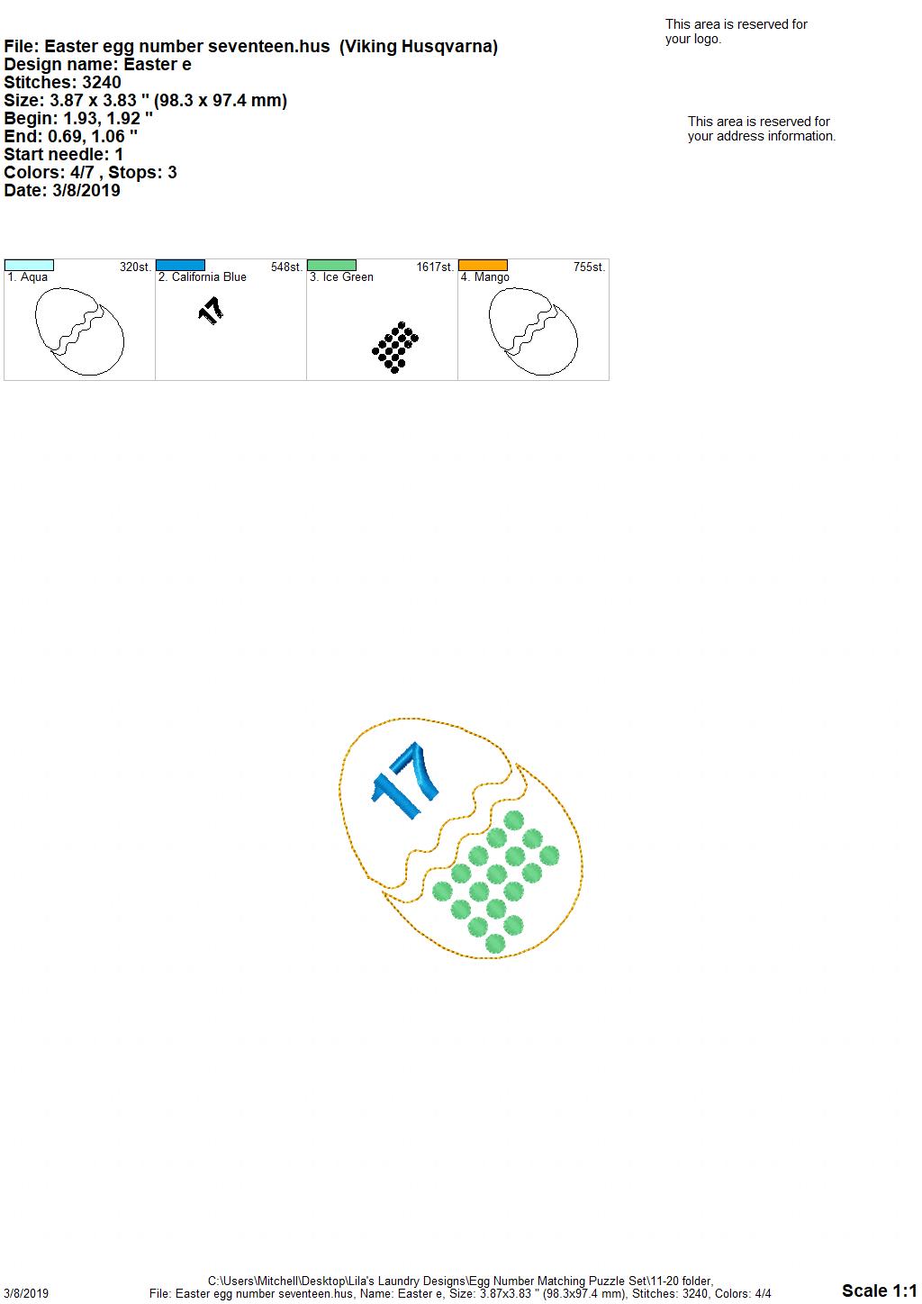 Egg Number Matching Puzzle Set - Digital Embroidery Design