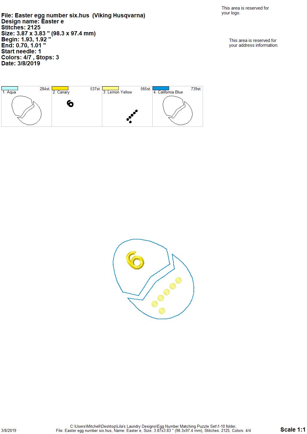Egg Number Matching Puzzle Set - Digital Embroidery Design