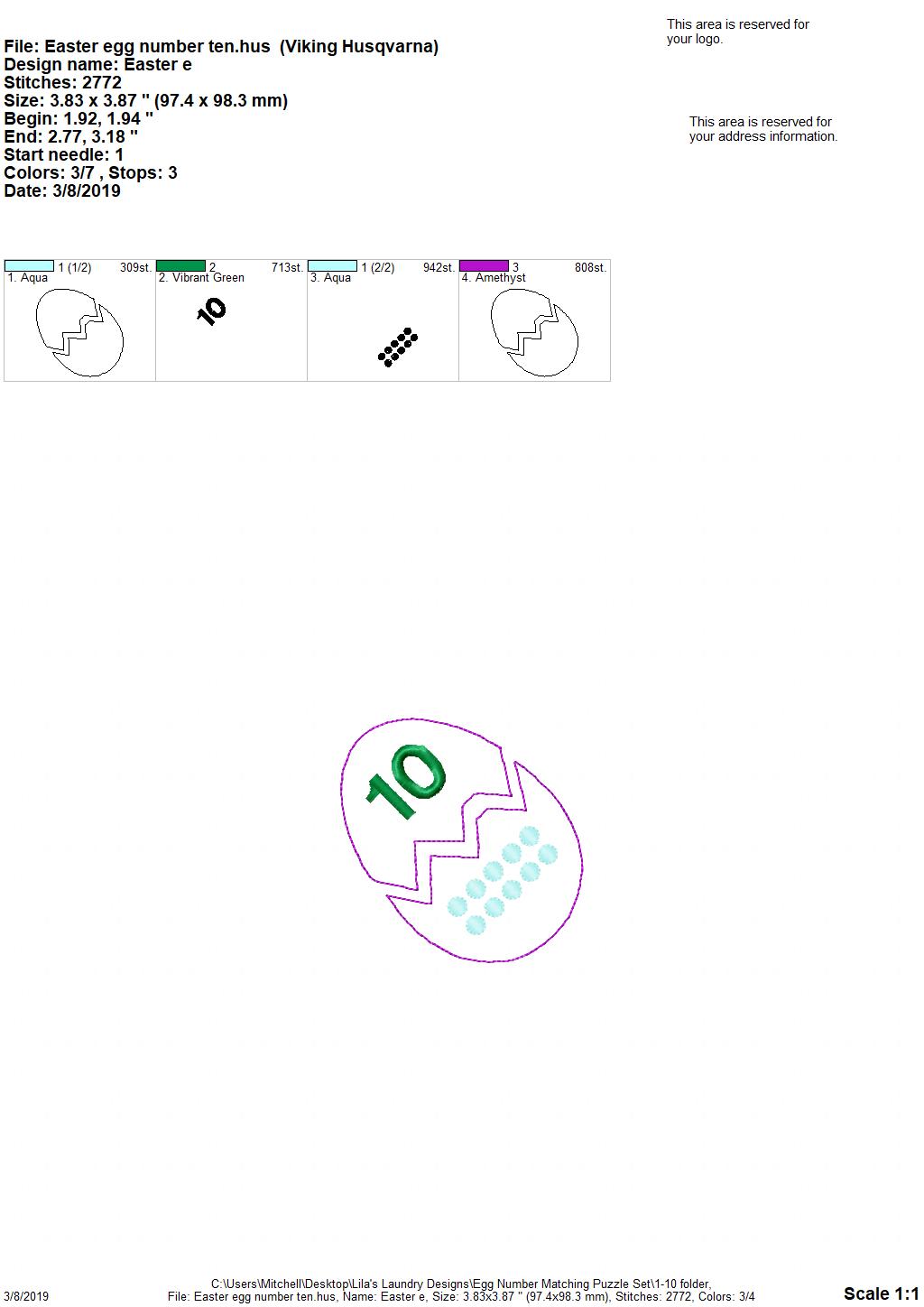Egg Number Matching Puzzle Set - Digital Embroidery Design