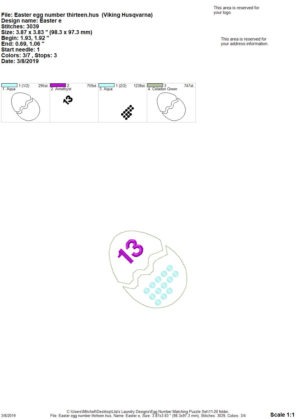Egg Number Matching Puzzle Set - Digital Embroidery Design