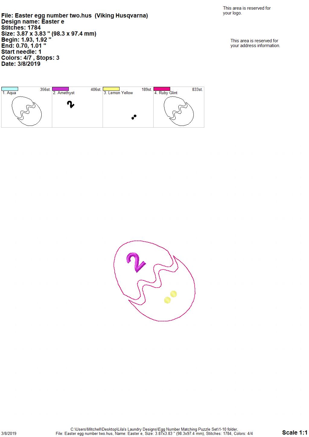 Egg Number Matching Puzzle Set - Digital Embroidery Design
