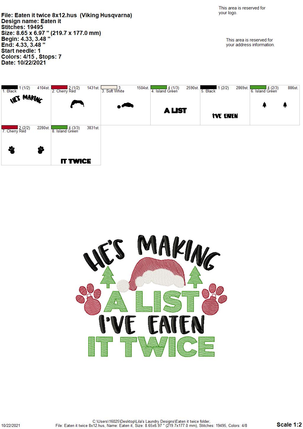Eaten It Twice - 4 sizes- Digital Embroidery Design
