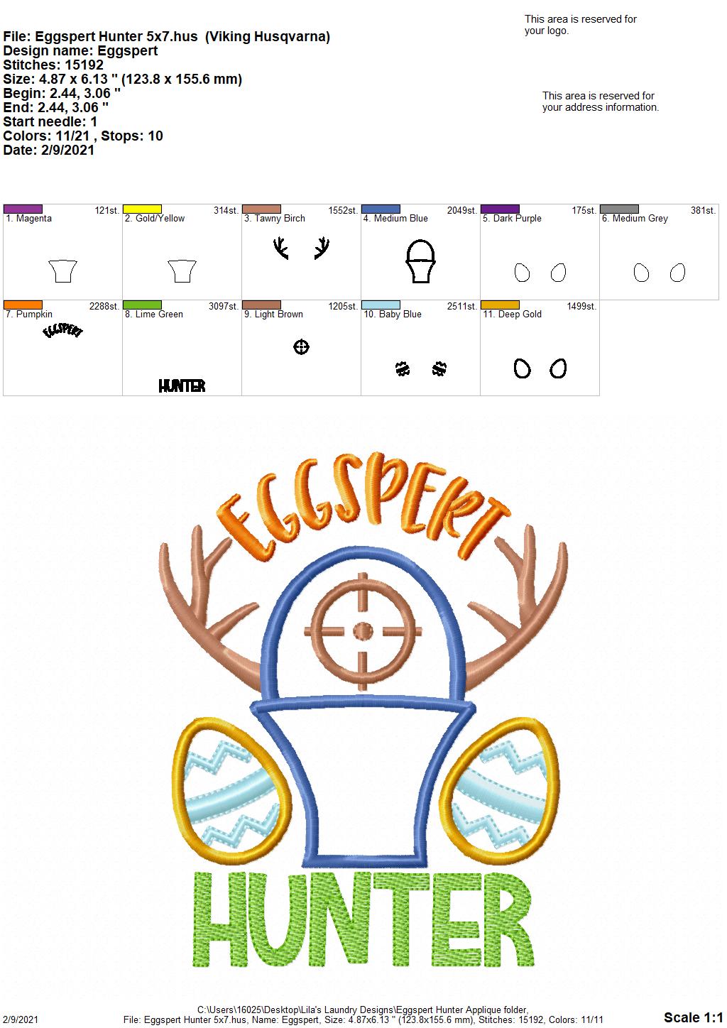 Eggspert Hunter - 2 sizes- Digital Embroidery Design