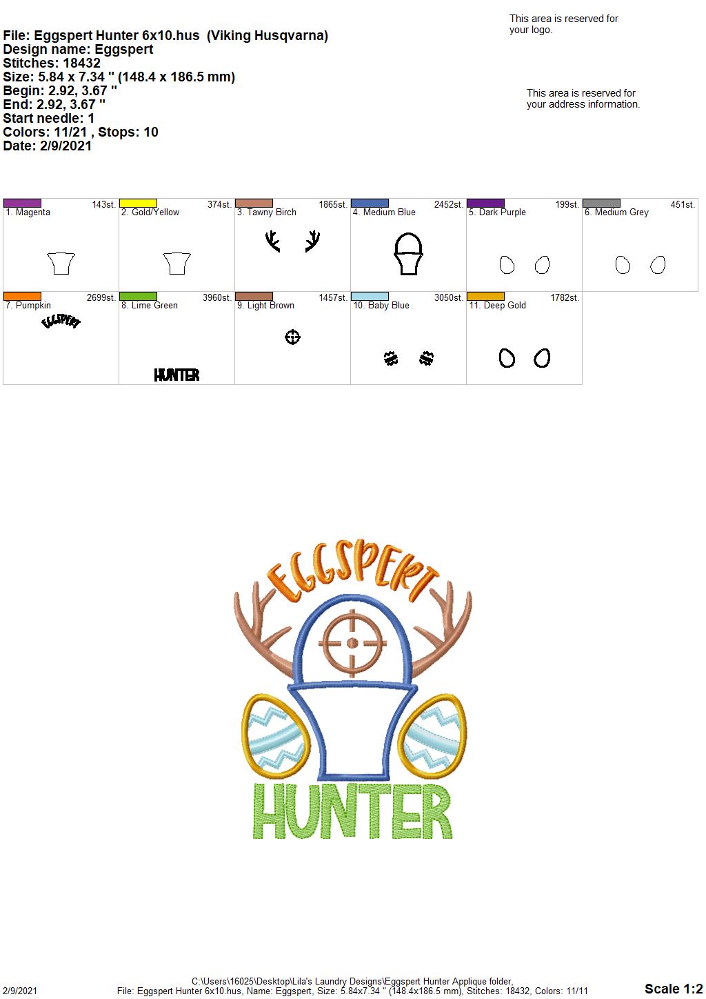 Eggspert Hunter - 2 sizes- Digital Embroidery Design