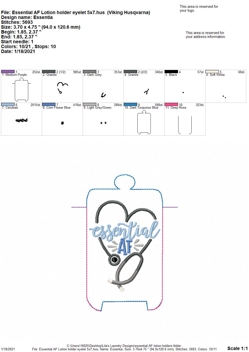 Essential AF Lotion Holder 5x7 included- DIGITAL Embroidery DESIGN