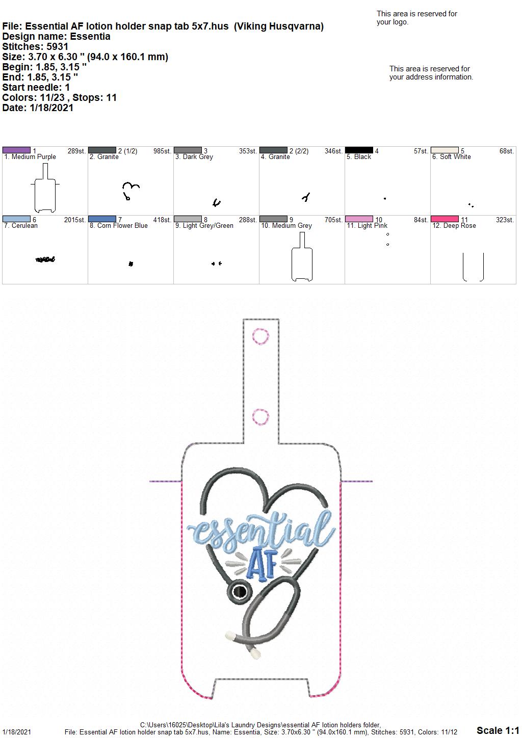 Essential AF Lotion Holder 5x7 included- DIGITAL Embroidery DESIGN