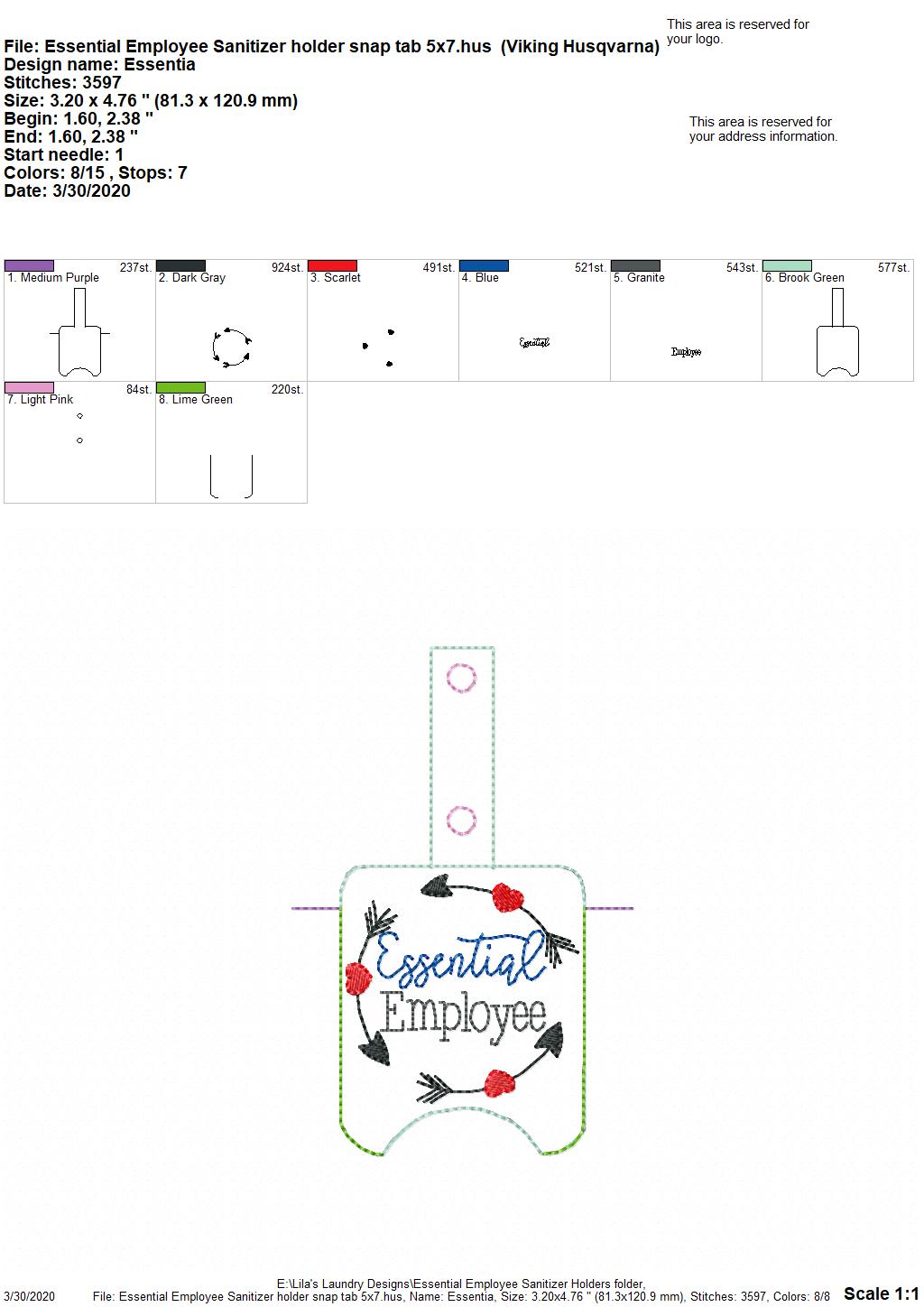 Essential Employee Sanitizer Holders - DIGITAL Embroidery DESIGN