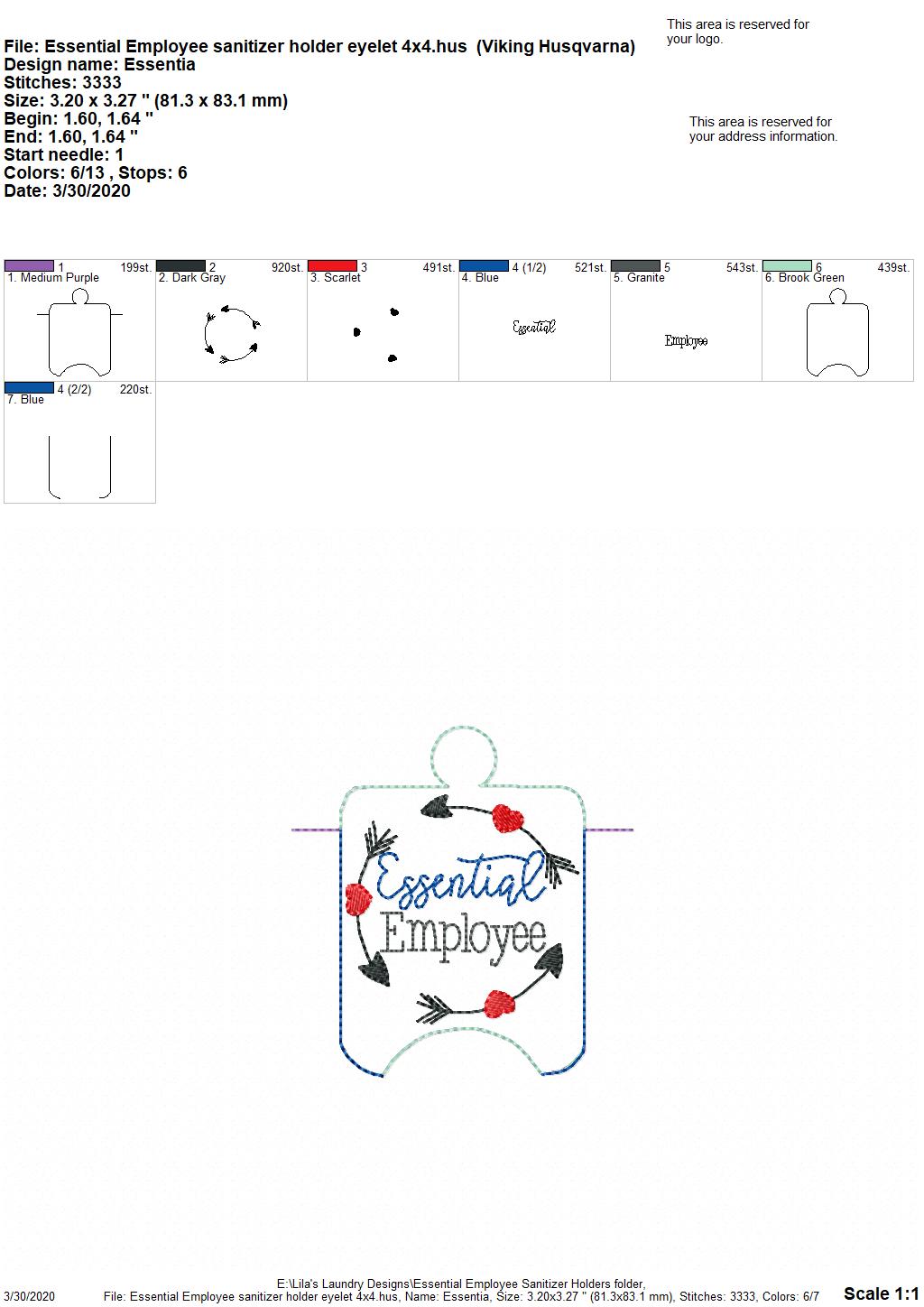 Essential Employee Sanitizer Holders - DIGITAL Embroidery DESIGN
