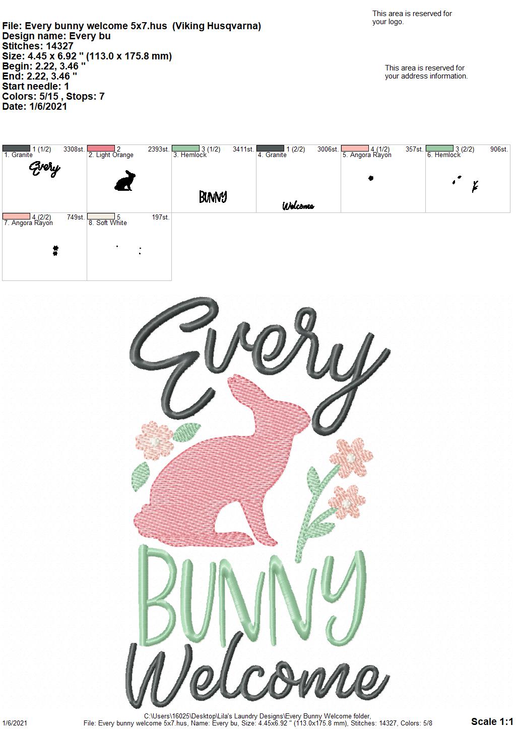 Every Bunny Welcome - 3 sizes- Digital Embroidery Design