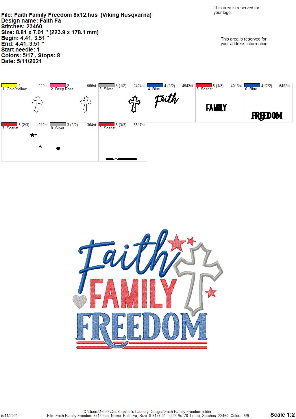 Faith Family Freedom - 4 sizes- Digital Embroidery Design