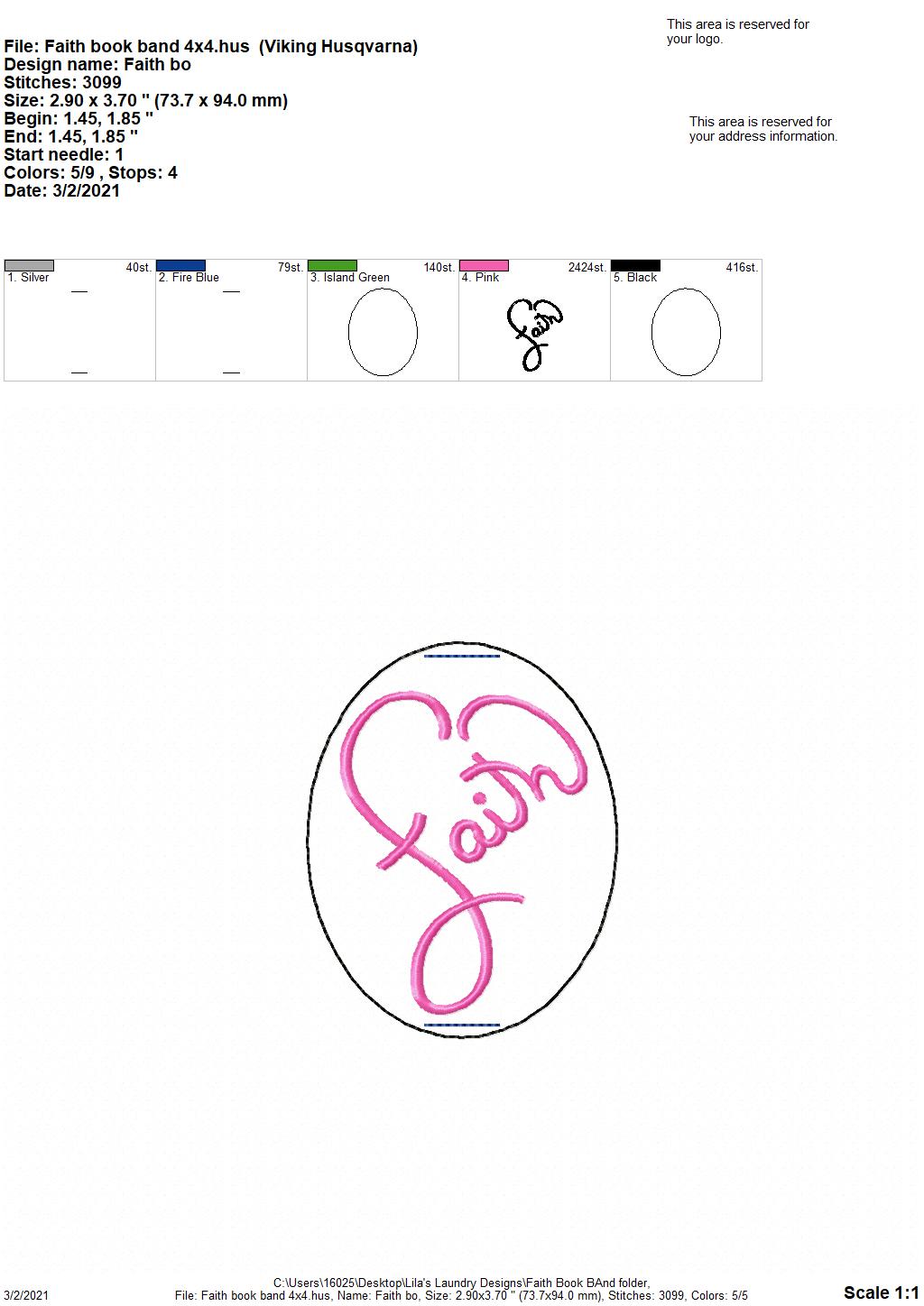 Faith Book Band - Embroidery Design, Digital File