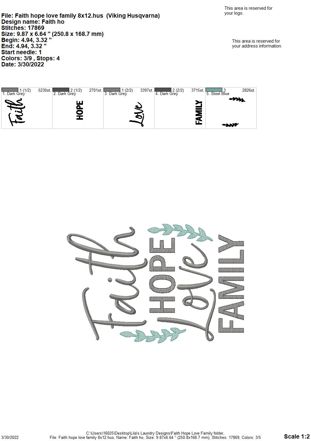 Faith Hope Love Family - 3 sizes- Digital Embroidery Design