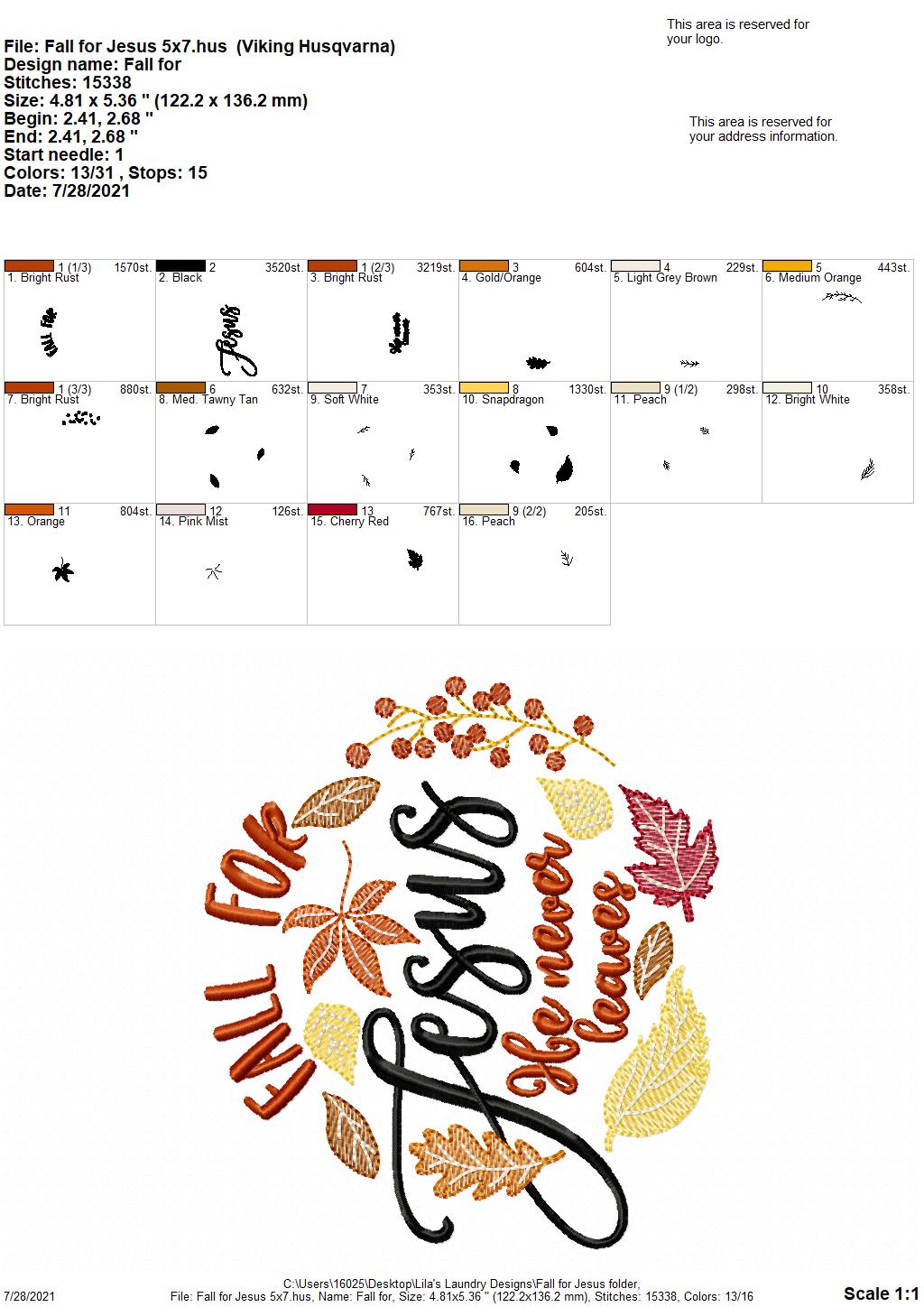 Fall for Jesus - 4 sizes- Digital Embroidery Design
