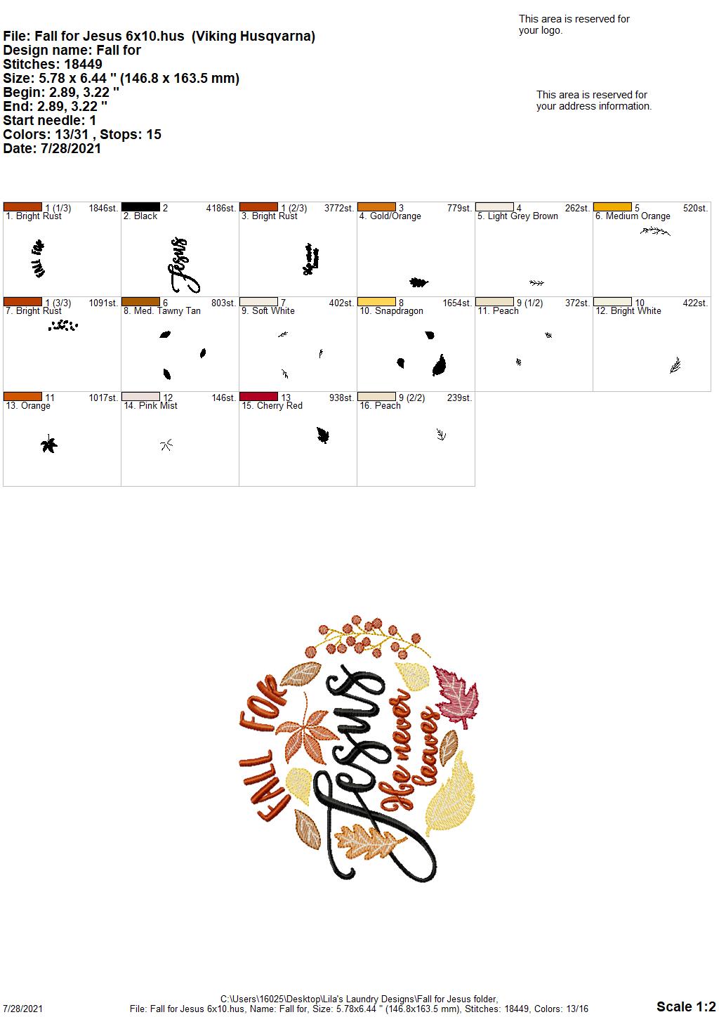 Fall for Jesus - 4 sizes- Digital Embroidery Design