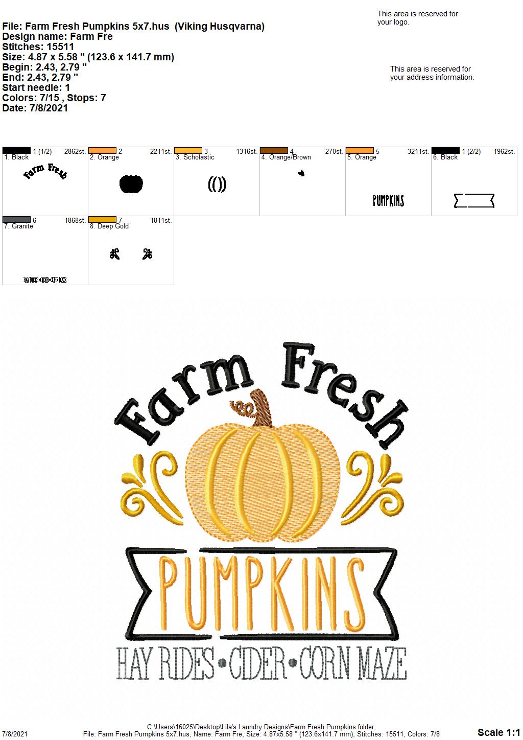 Farm Fresh Pumpkins - 3 sizes- Digital Embroidery Design