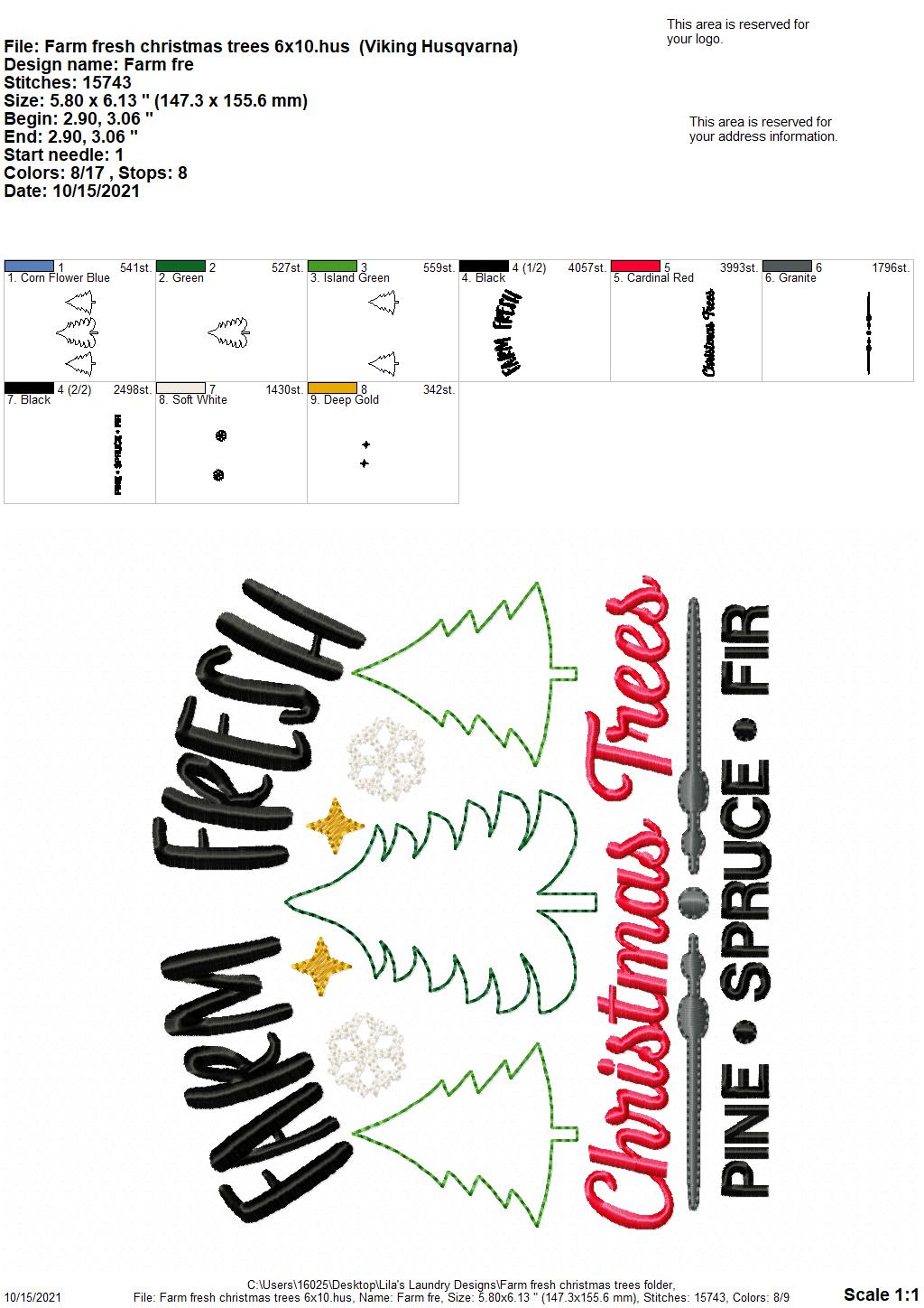 Farm Fresh Christmas Trees - 3 sizes- Digital Embroidery Design