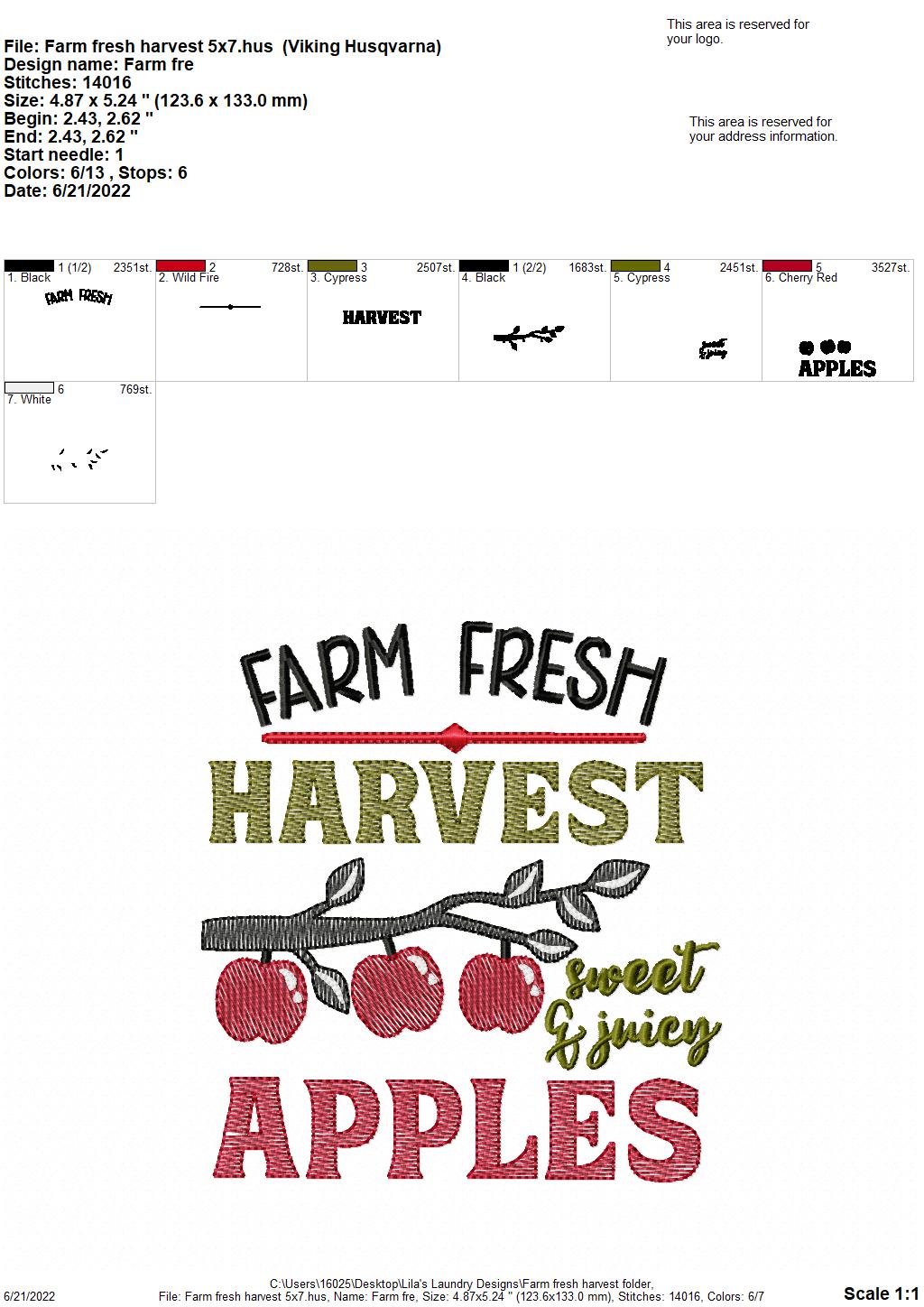 Farm Fresh Harvest - 3 sizes- Digital Embroidery Design