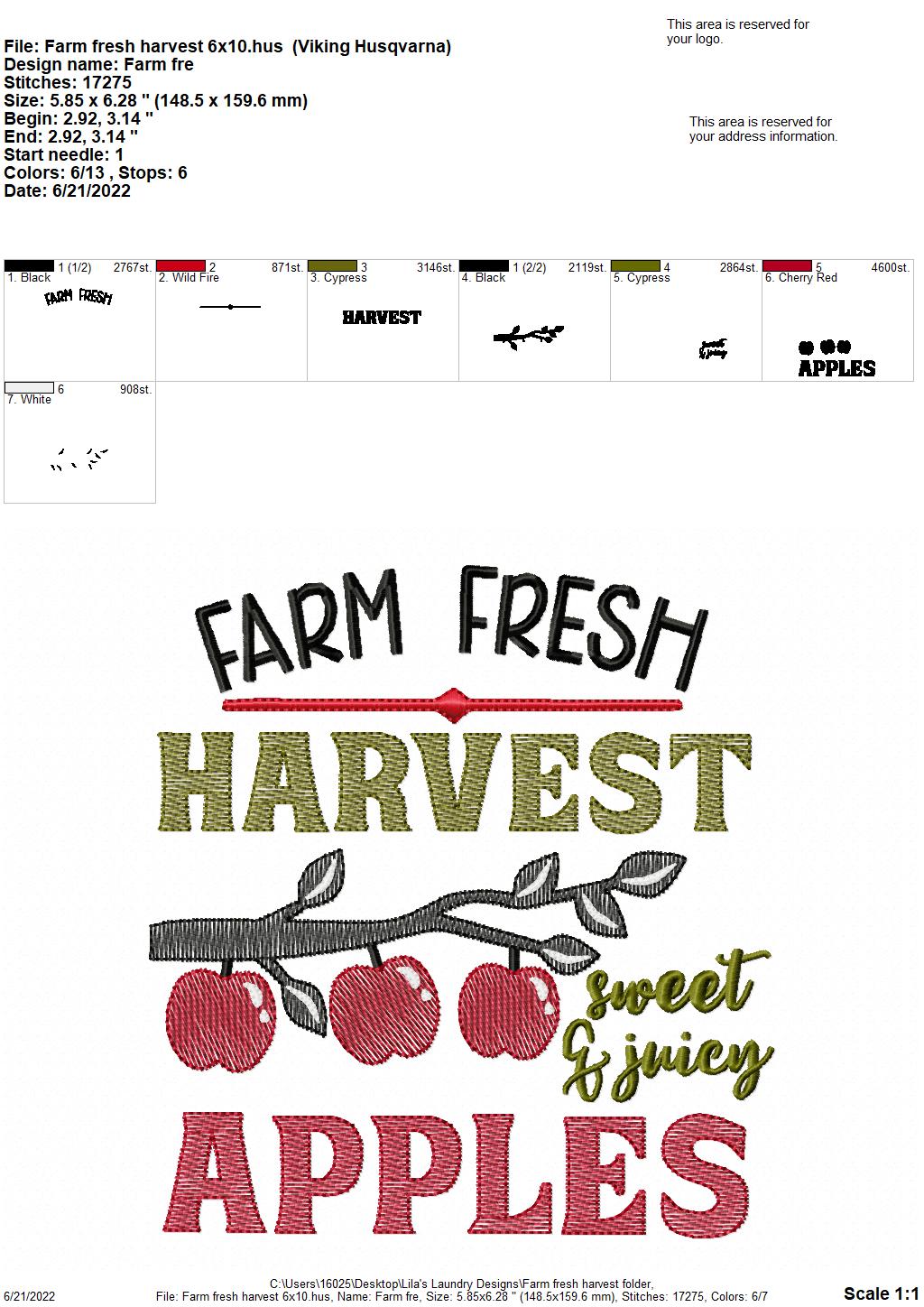 Farm Fresh Harvest - 3 sizes- Digital Embroidery Design
