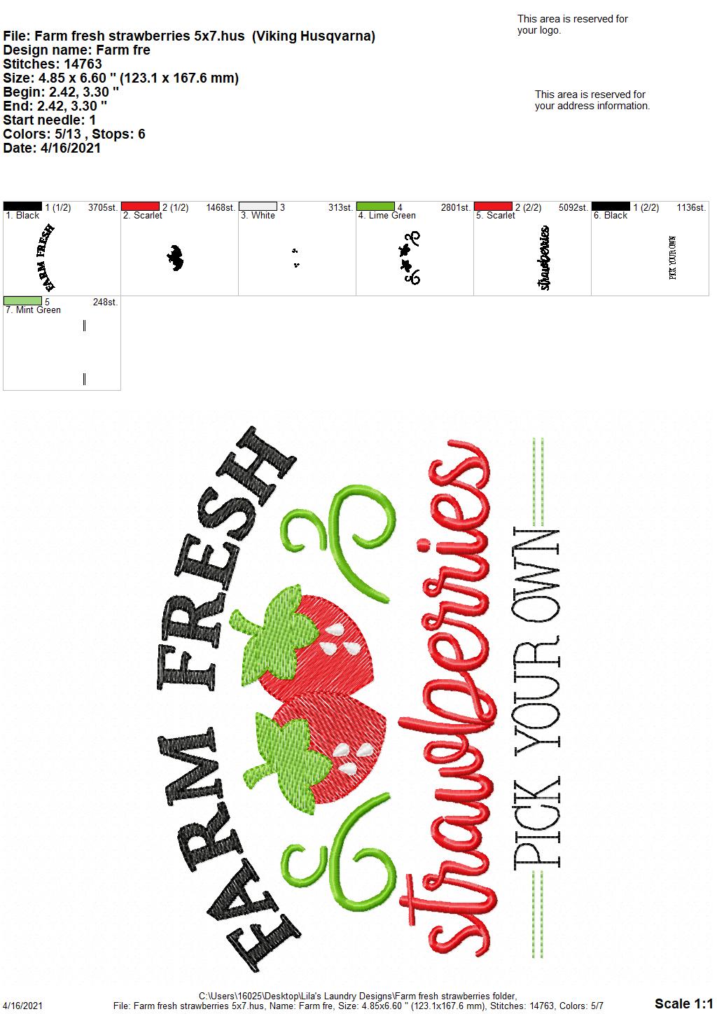 Farm Fresh Strawberries - 4 sizes- Digital Embroidery Design