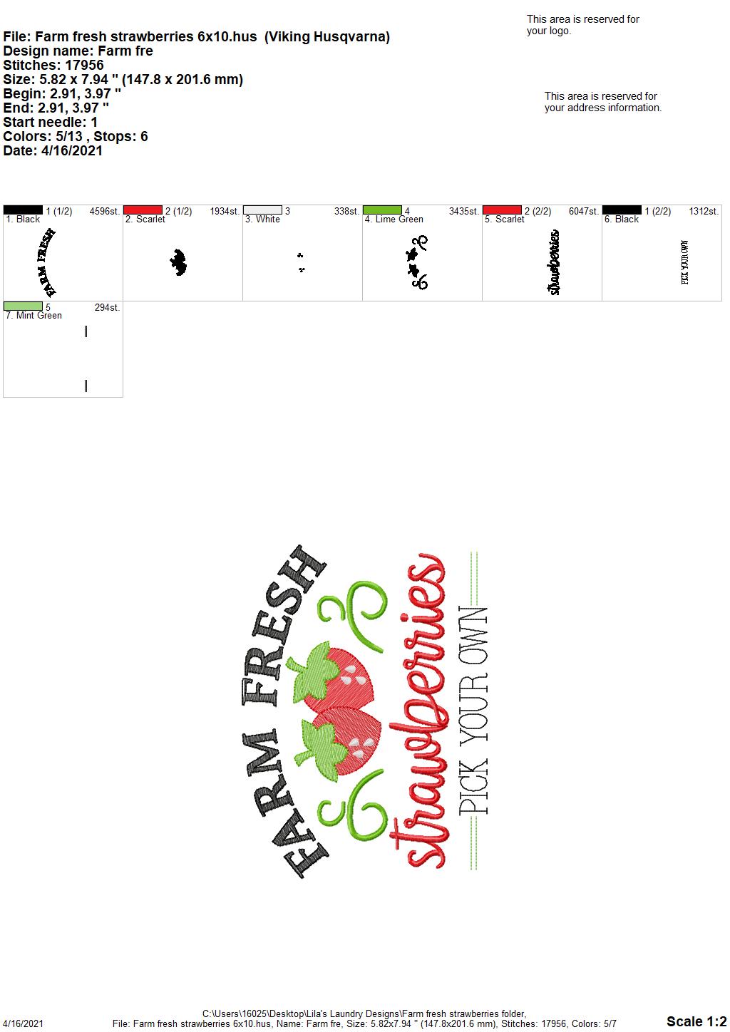 Farm Fresh Strawberries - 4 sizes- Digital Embroidery Design
