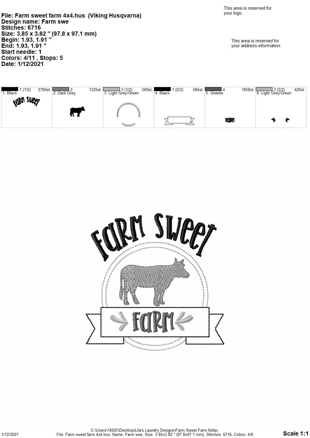 Farm Sweet Farm - 3 sizes- Digital Embroidery Design