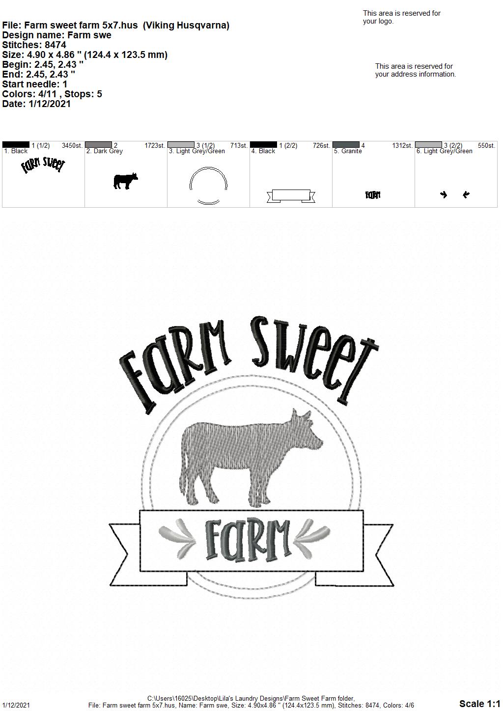 Farm Sweet Farm - 3 sizes- Digital Embroidery Design